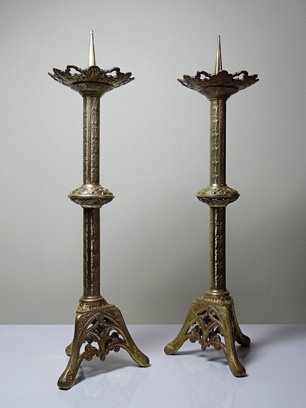 Vintage Kerzenleuchter Set von 2 Bronze vergoldet Gothic Stil XIXe Gold Vintage Dekoration