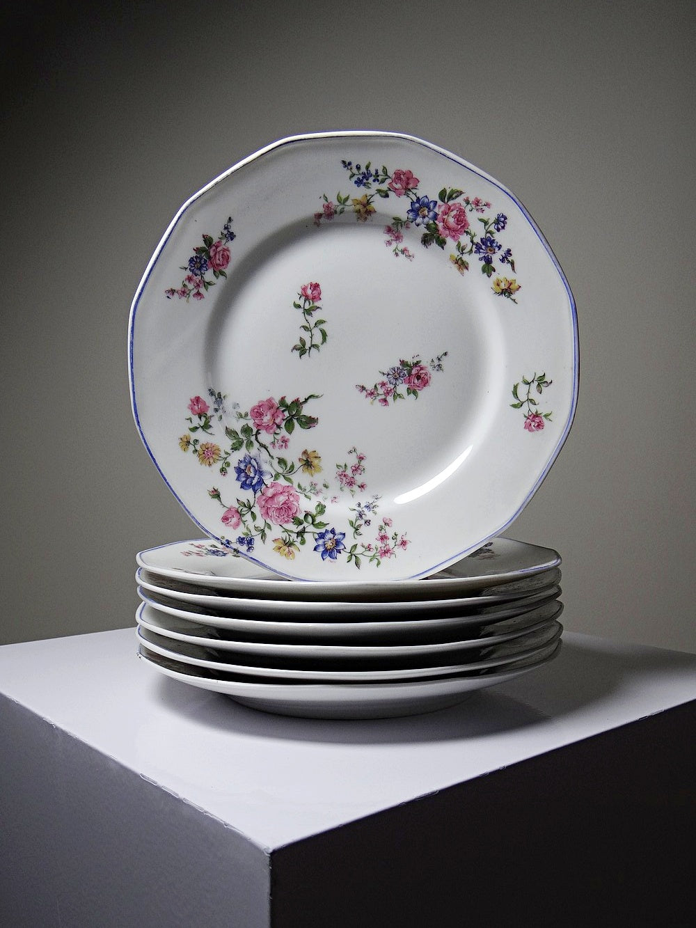 Vintage Dessertteller von Bernardaud für B&C° florales Dekor Set von 7