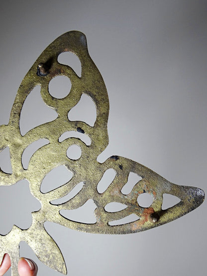 Vintage Untersetzer Papillon Schmetterling aus Messing vergoldet ajouriert goldfarben