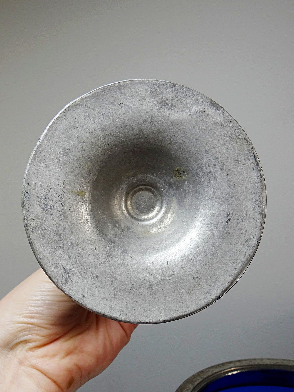 Vintage Bonbonniere blaues Kobaltglas versilbertes Metall