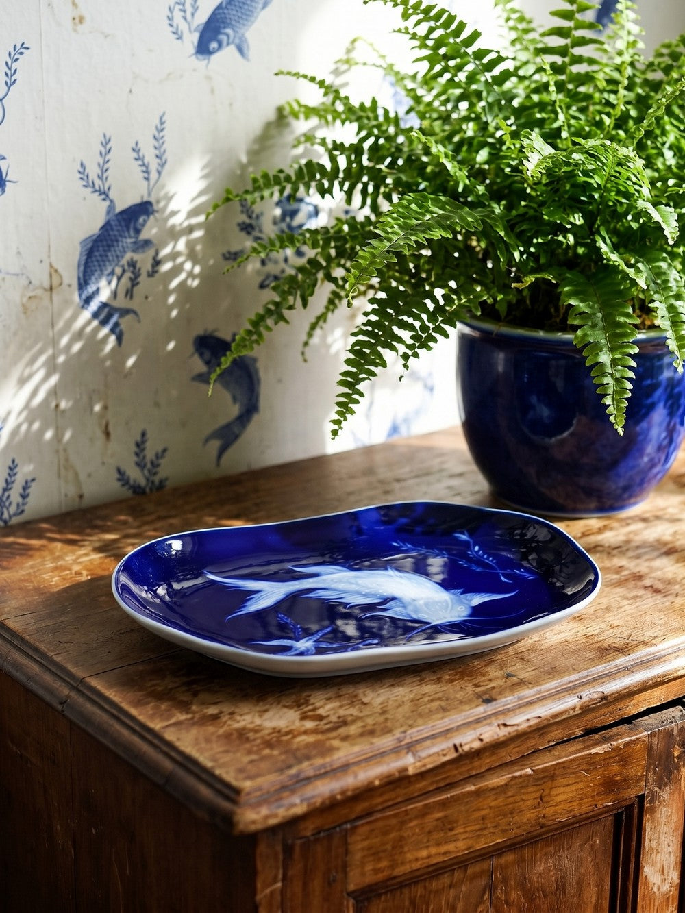 Vintage Schale Limoges Fischdekor japonisierend von Marcel Chaufriasse