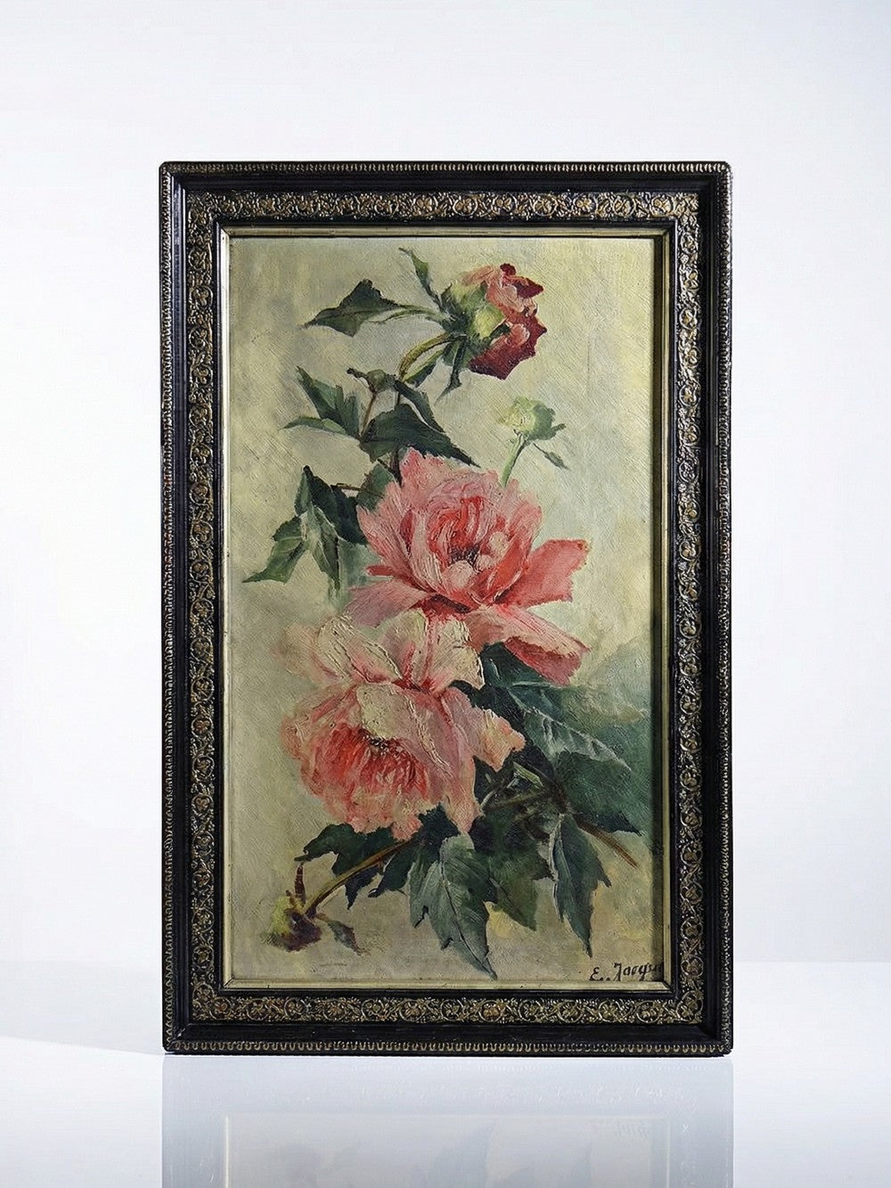 Vintage Gemälde Pfingstrose von E. Jacque für PinkVintageDekoration, signiert