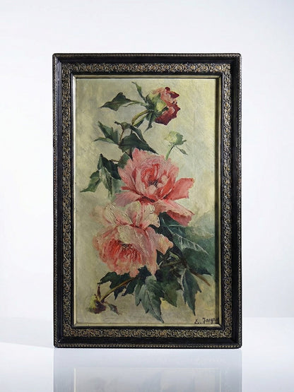 Vintage Gemälde Pfingstrose von E. Jacque für PinkVintageDekoration, signiert