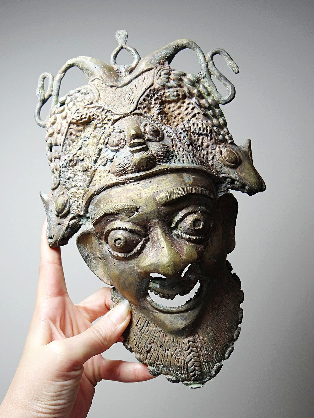Vintage Maske Bamoun für BraunDekoration Afrikanische Bronze-Maske aus Kamerun