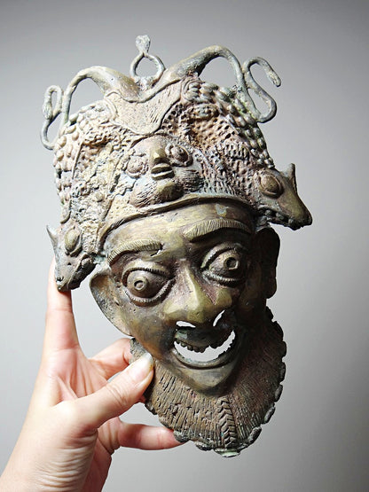 Vintage Maske Bamoun für BraunDekoration Afrikanische Bronze-Maske aus Kamerun