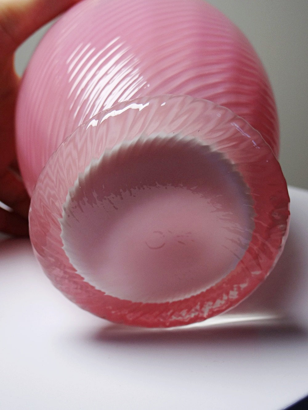 Vintage Vase Murano Empoli aus rosa Opalglas, transparenter Fuß