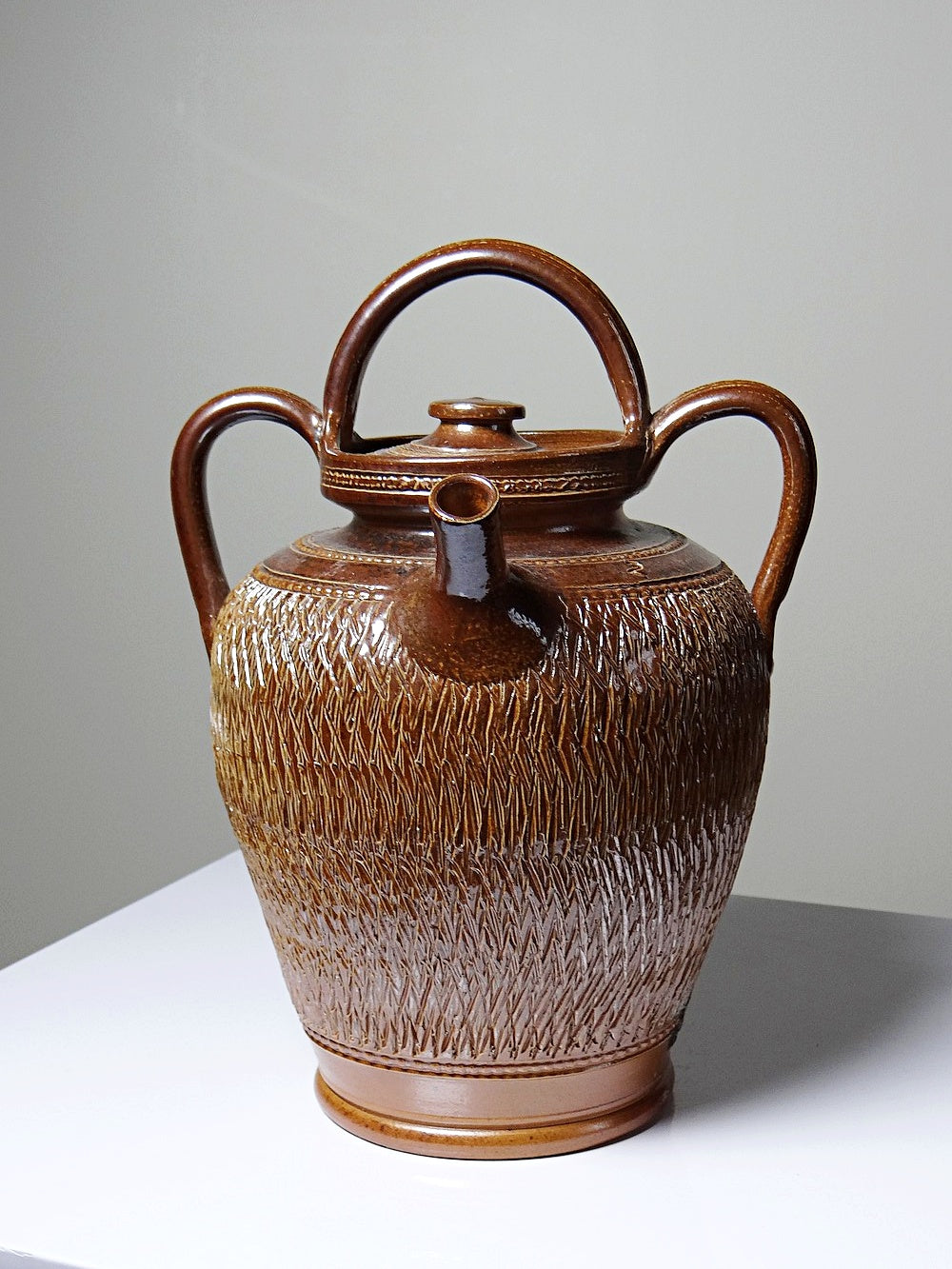 Vintage Wasserkrug von Beauvais oder Bonny für Beauvais oder Bonny, braun glasiert, silberglanz
