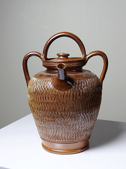 Vintage Wasserkrug von Beauvais oder Bonny für Beauvais oder Bonny, braun glasiert, silberglanz