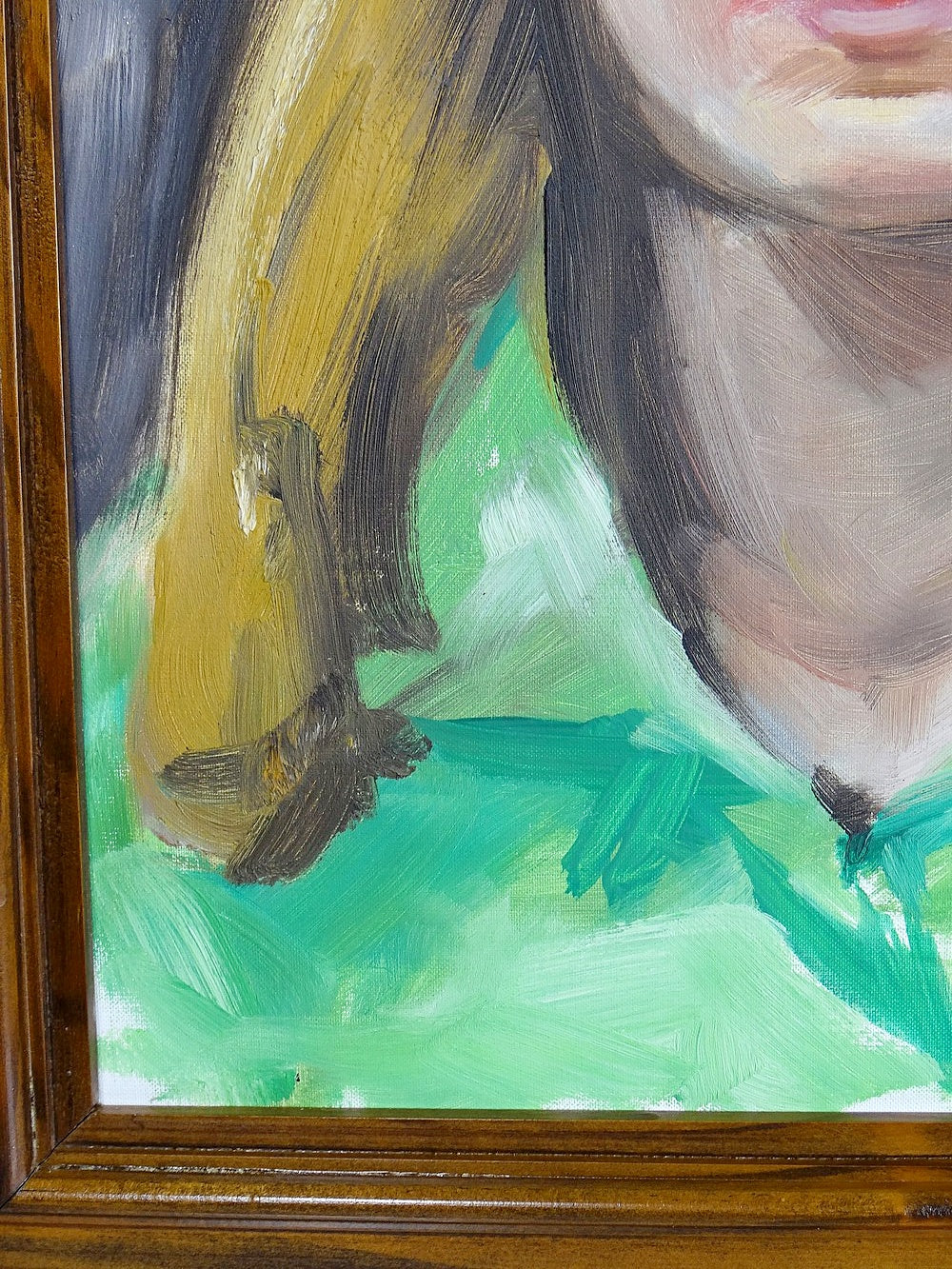 Vintage Porträt "The Woman in Green" Ölbild auf Leinwandkarton im Holzrahmen grün