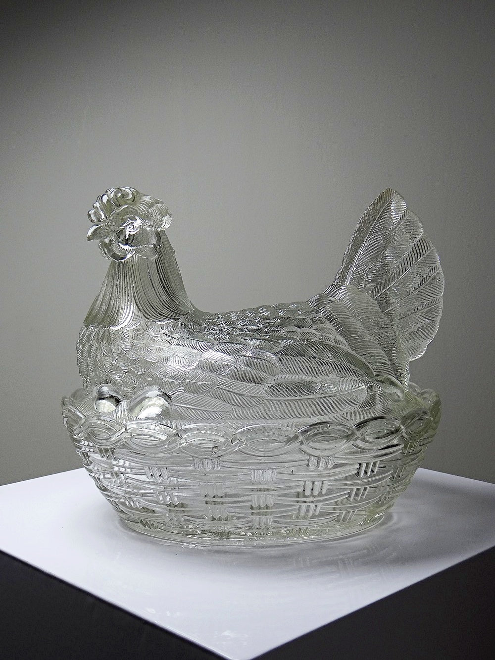 Vintage Bonbonniere Huhn aus gepresstem Glas, antik, frühes 20. Jh.