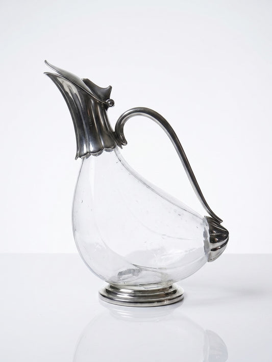 Vintage Kanne aus Glas und versilbertem Metall