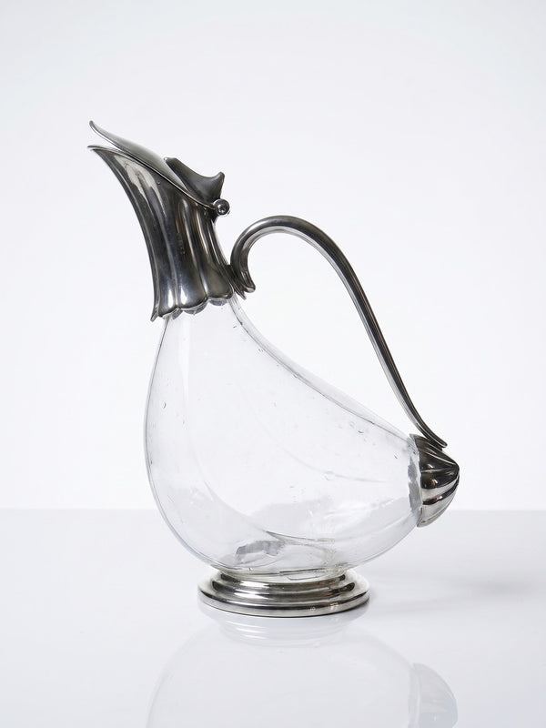 Vintage Kanne aus Glas und versilbertem Metall