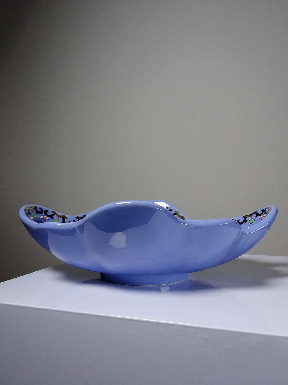 Vintage Schale Châtres von Longwy blau schwarz gold grün weiß orange gelb