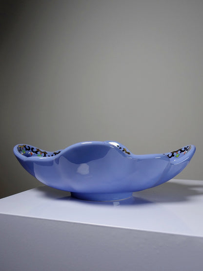 Vintage Schale Châtres von Longwy blau schwarz gold grün weiß orange gelb