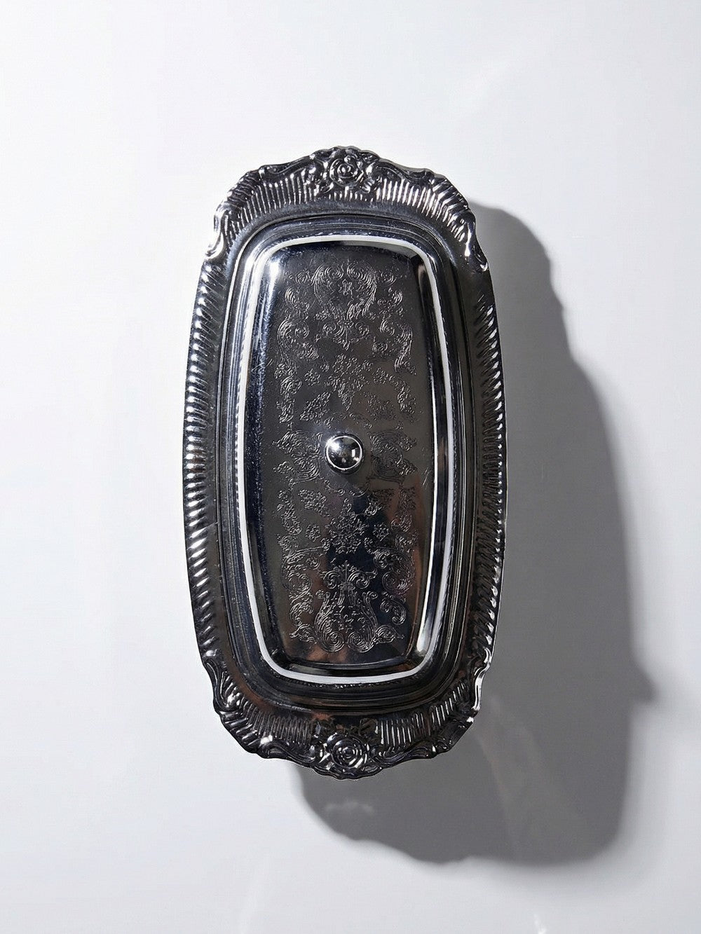 Vintage Butterdose silberfarben aus Metall und Edelstahl, Rococo-Stil 1960-1980er