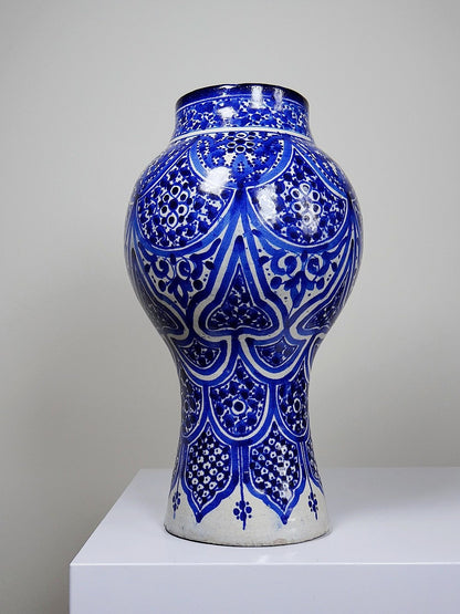 Vintage Vase Khabia aus Fès 19.-20. Jh. Kobaltblau, handgemacht