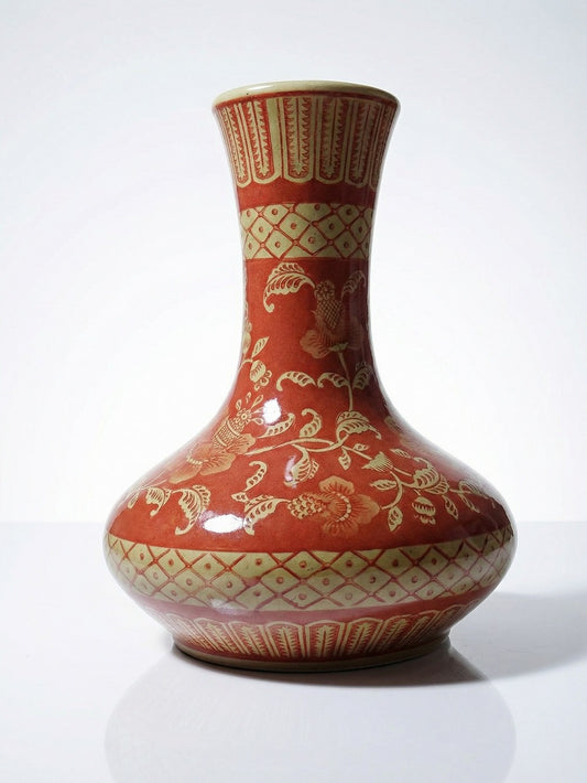 Vintage Vase Chinois Rot Vintage rot, orange-rot, sandfarben Keramik