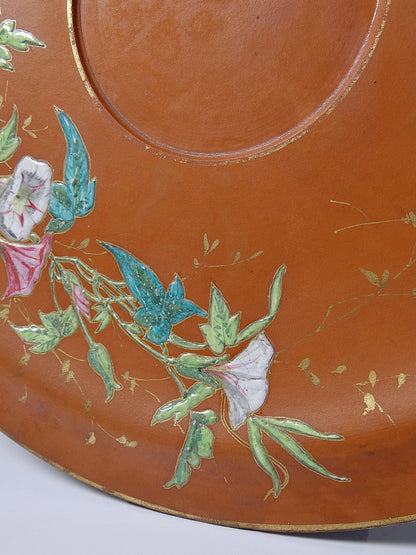 Vintage Servieraccessoire Terrakotta-Schale mit japanischer Jugendstil-Emaille, polychrom-goldig