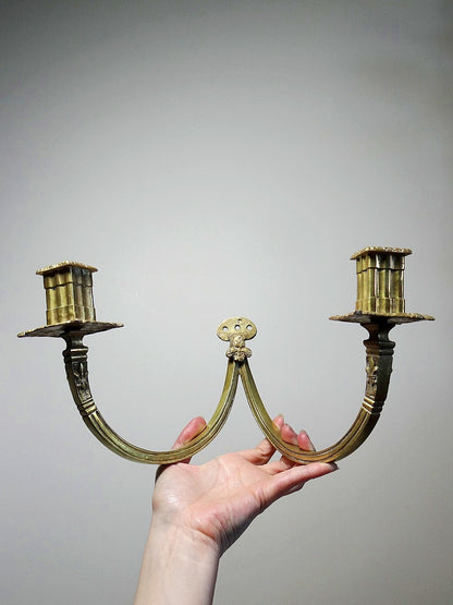 Vintage Wandkerzenhalter "à la financière" 2-flammig aus vergoldeter Bronze