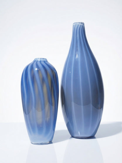Vintage Vase von Fratelli Toso für Murano blaues Opalglas Rauchglas Soap Bubble Set von 2