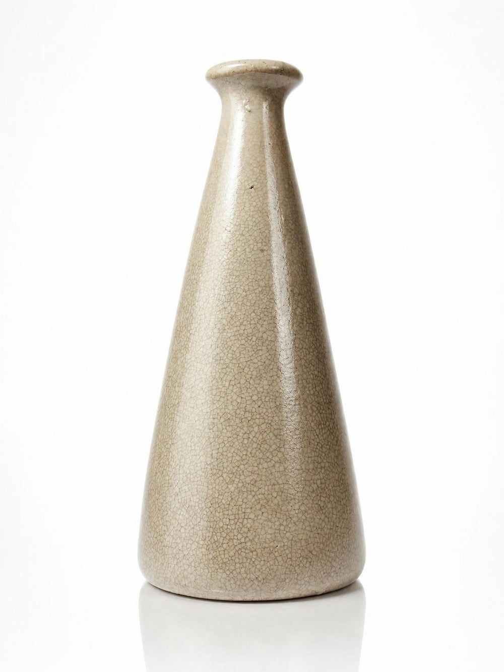 Vintage Art Déco Vase aus beigem Craquelé-Steingut, ca. 1930-1950