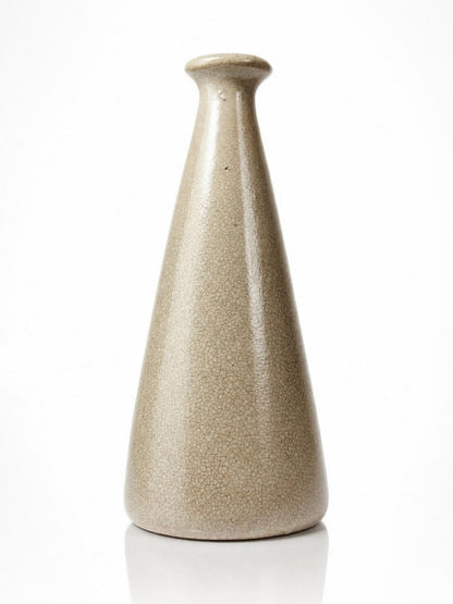 Vintage Art Déco Vase aus beigem Craquelé-Steingut, ca. 1930-1950