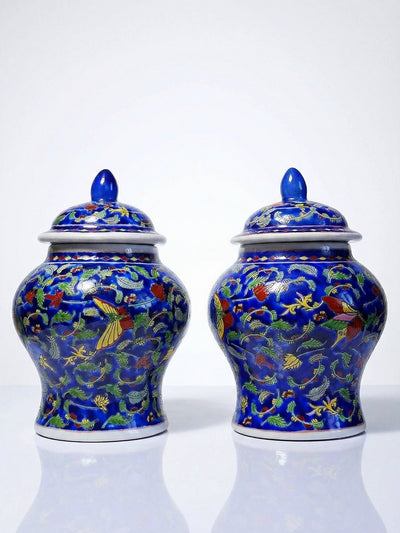 Vintage Set von 2 Ingwertopf von Kangxi Nian Zhi für China blau
