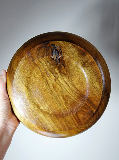 Vintage Holzschale Teak oder Akazie Braune Rille 23 cm Durchmesser 5,3 cm Höhe