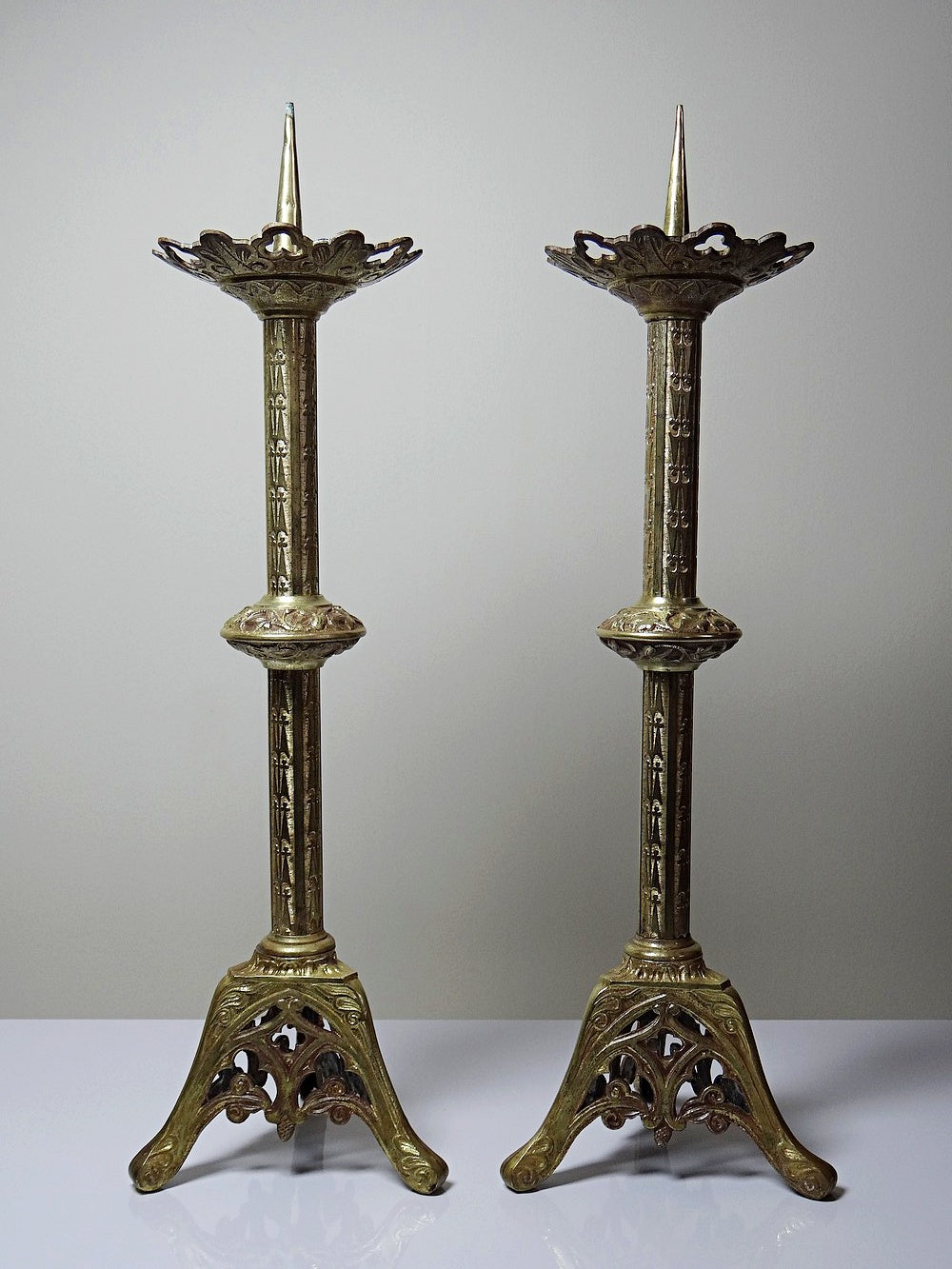 Vintage Kerzenleuchter Set von 2 Bronze vergoldet Gothic Stil XIXe Gold Vintage Dekoration