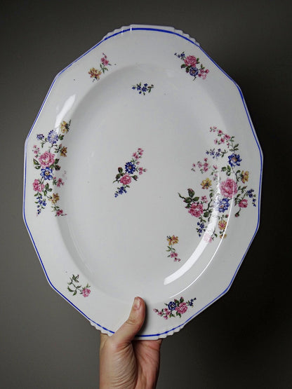 Vintage Servierplatte von Bernardaud für B und C° mehrfarbiges Blumendekor Porzellan
