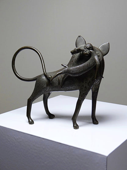 Vintage Bronzefigur Löwe oder Hyäne aus Benin Dahomey Cotonou BraunKunst