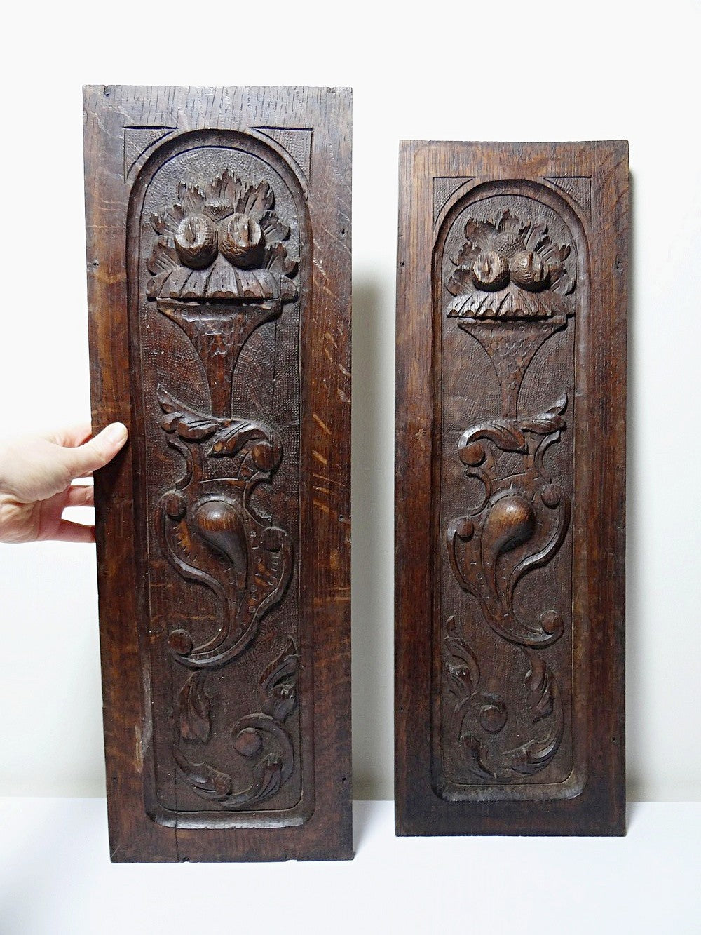 Vintage Wandpaneel Set von 2 dunkelbraun weiß Dekoration Eichenholz