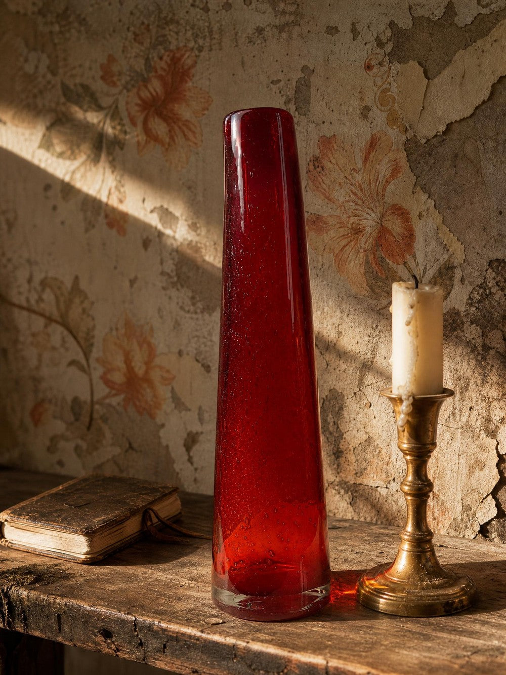 Vintage Vase Murano Stil rotes geblasenes Glas mit Blasen