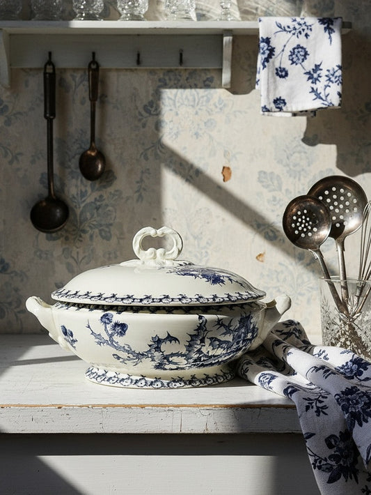 Vintage Suppenterrine Chardons von Gien für Porcelaine Opaque de Gien blau dunkelblau