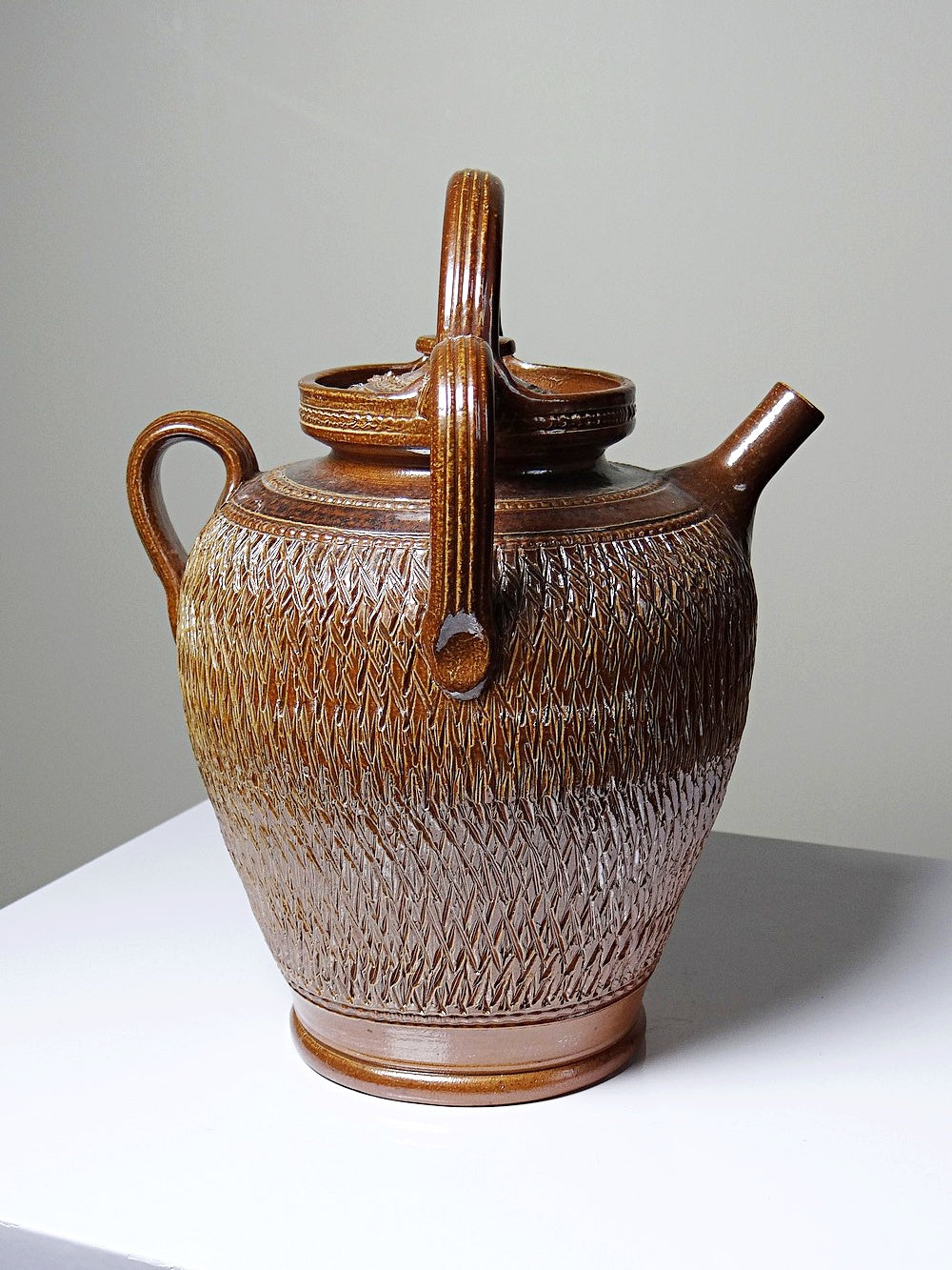 Vintage Wasserkrug von Beauvais oder Bonny für Beauvais oder Bonny, braun glasiert, silberglanz