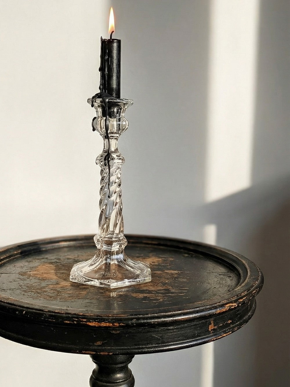 Vintage Kerzenhalter aus gedrehtem Pressglas durchsichtig Dekoration