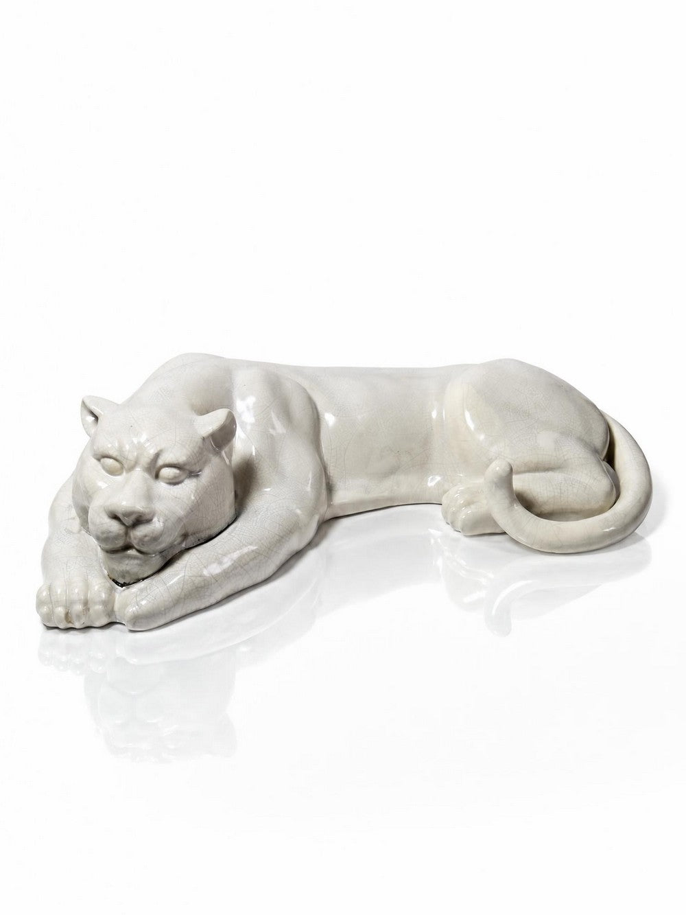Vintage Panther Figur aus craqueliertem Steingut