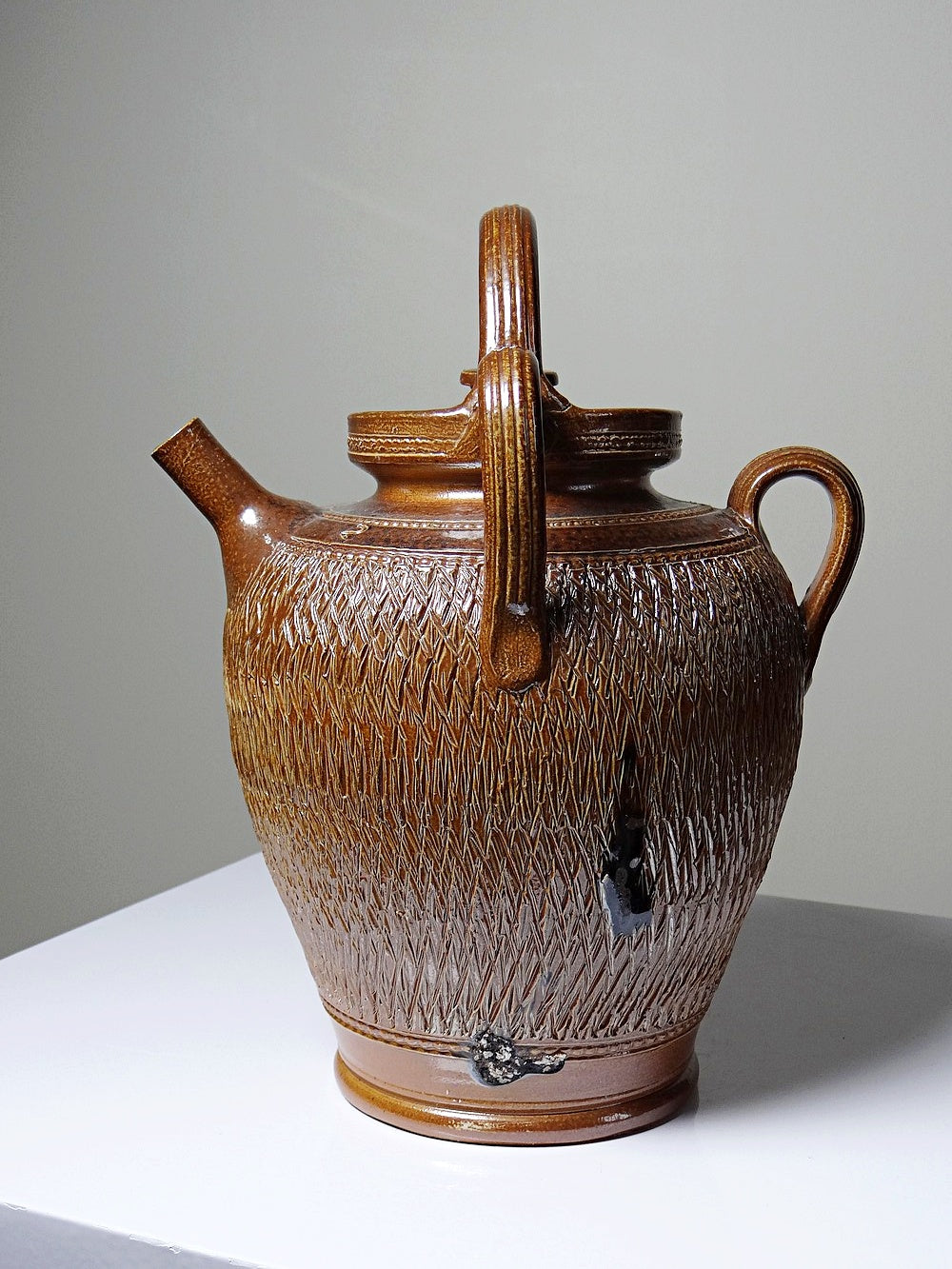 Vintage Wasserkrug von Beauvais oder Bonny für Beauvais oder Bonny, braun glasiert, silberglanz