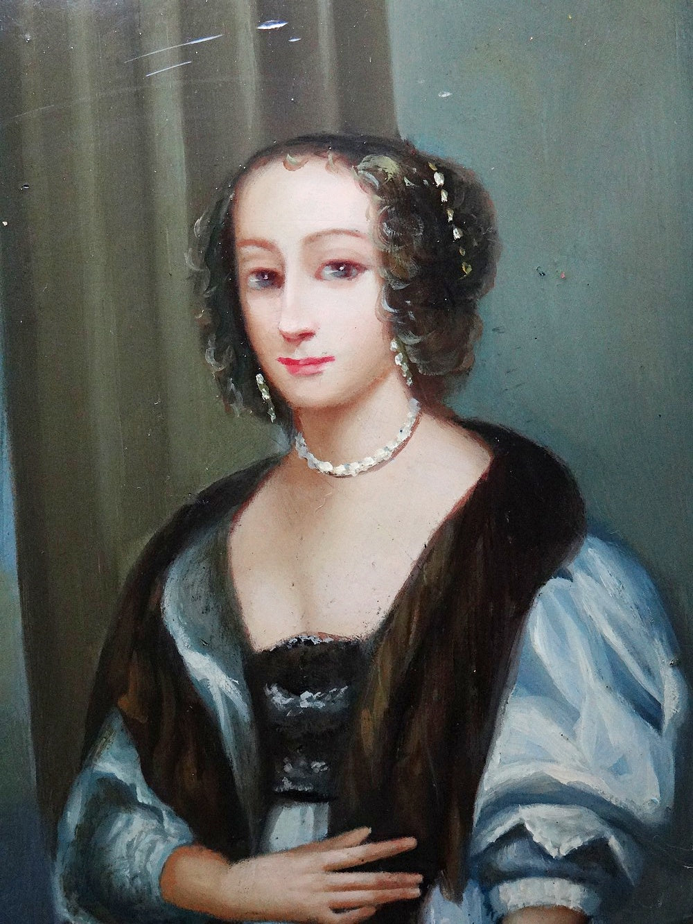Vintage Dekoration Medaillon Porträt auf Holz mit Öl und Goldblatt