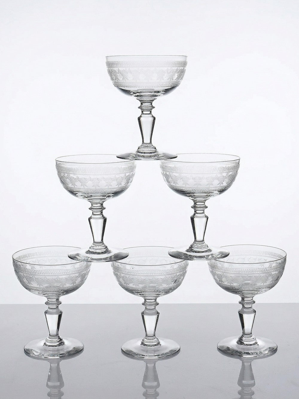 Vintage Champagnerschale Set von 6 Marie-Antoinette mit Sterngravur