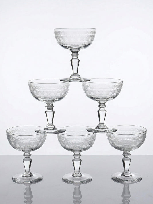 Vintage Champagnerschale Set von 6 Marie-Antoinette mit Sterngravur