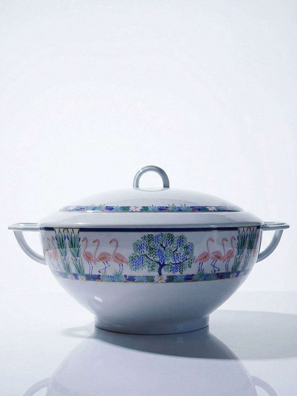 Vintage Servieraccessoire Flamants Roses Soupiere von Elisabeth Borel für Bernardaud Weiß
