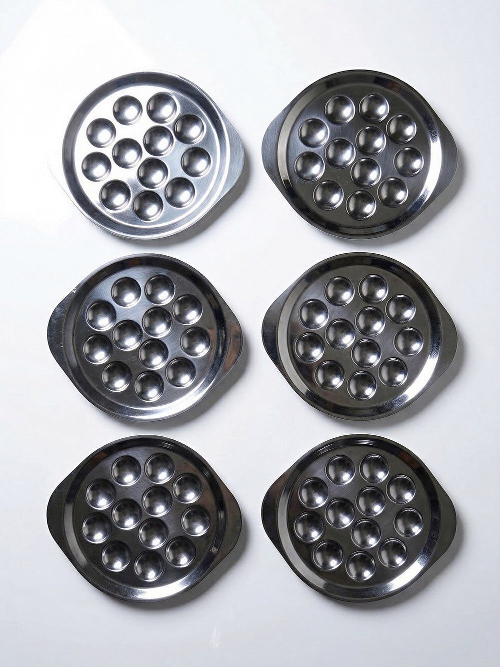 Vintage Schneckentablett Set von 6 aus Edelstahl Made in France Edelstahlgeschirr Silber