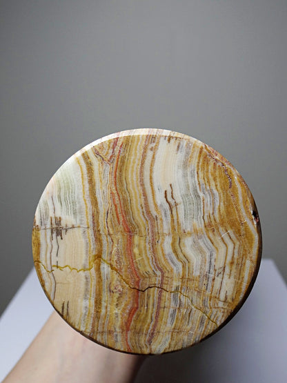 Vintage Vase aus gestreiftem grünem Onyx, Italien, Midcentury, grüne Dekoration