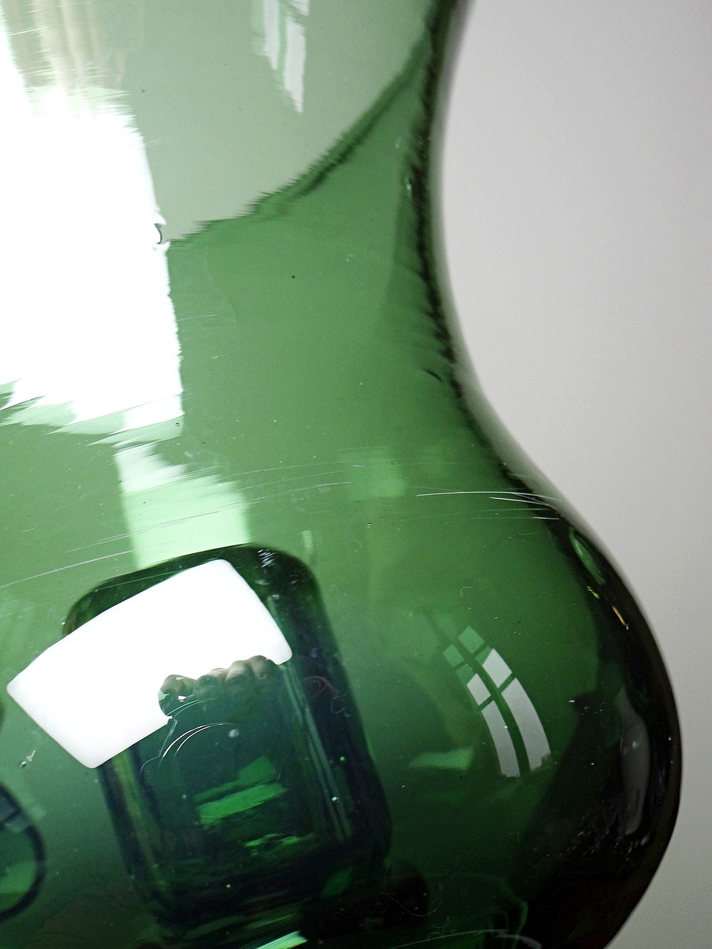 Vintage Photophor aus grünem Blasglas, großes Format