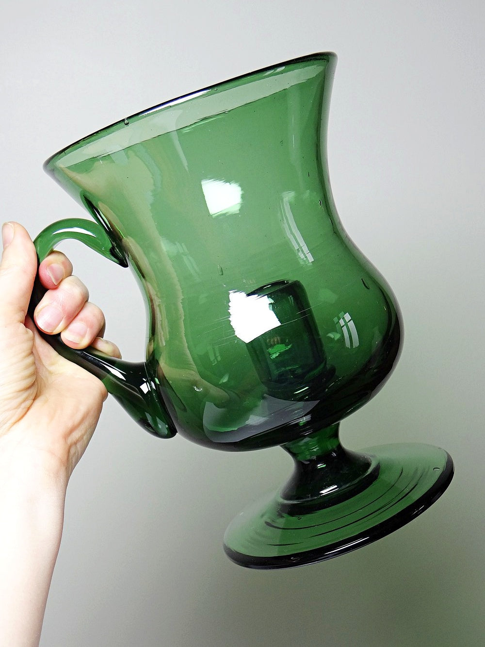 Vintage Photophor aus grünem Blasglas, großes Format
