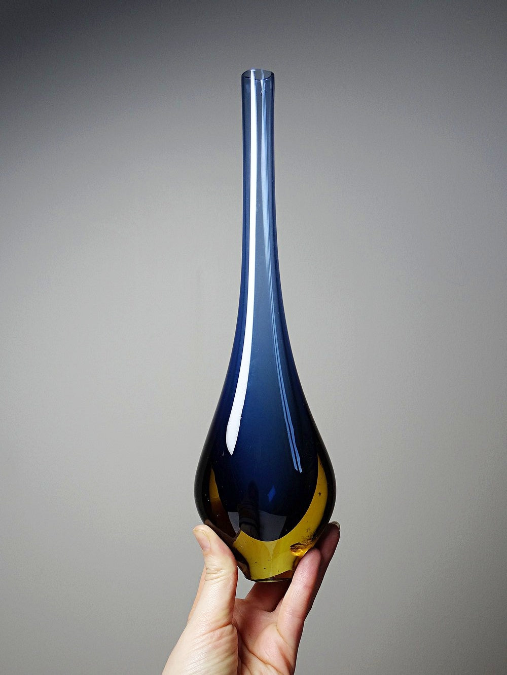 Vintage Vase Sommerso von Flavio Poli für Murano blau und amberfarbenes Glas
