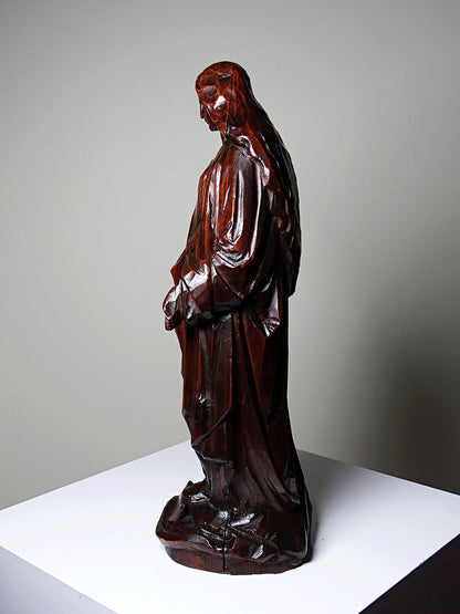 Vintage Skulptur Immaculée Conception Holz geschnitzt Unbefleckte Empfängnis Braun Bordeaux