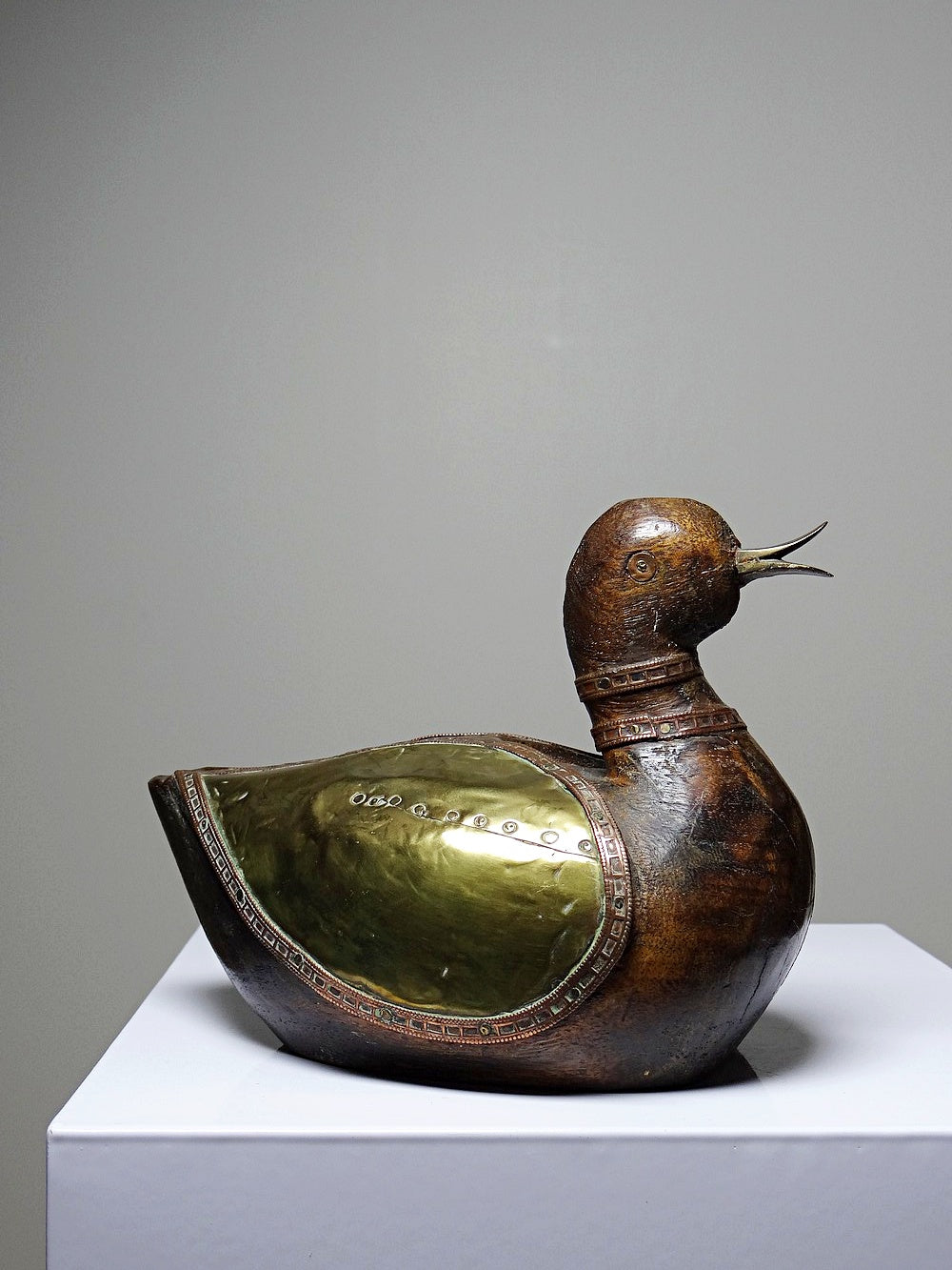 Vintage Ente MessingKunst Holzente Indienhandwerk Kupfer Messing