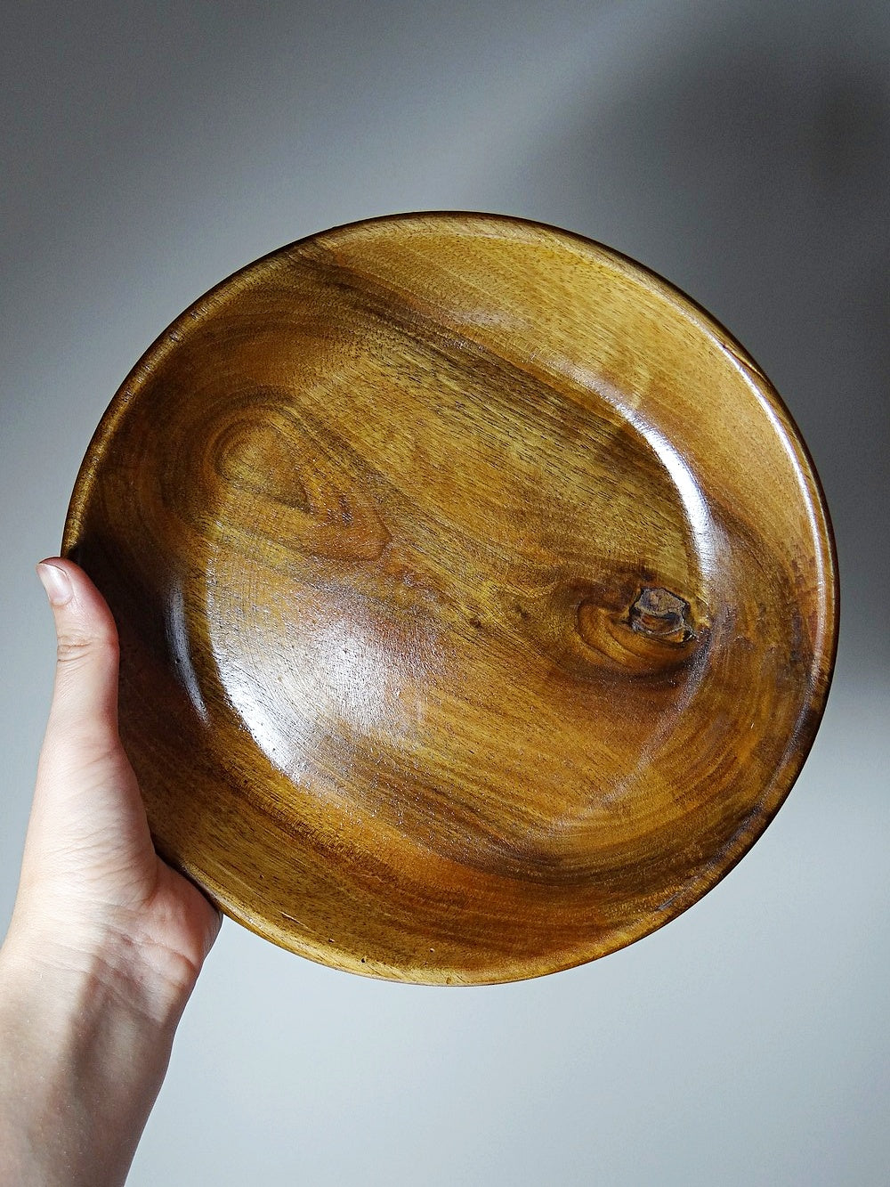 Vintage Holzschale Teak oder Akazie Braune Rille 23 cm Durchmesser 5,3 cm Höhe